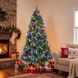Costway - 7 FT Balsam Fir Christmas Tree with 1198 Full Branch Tips, Pine Needles, 450 Lights - Green