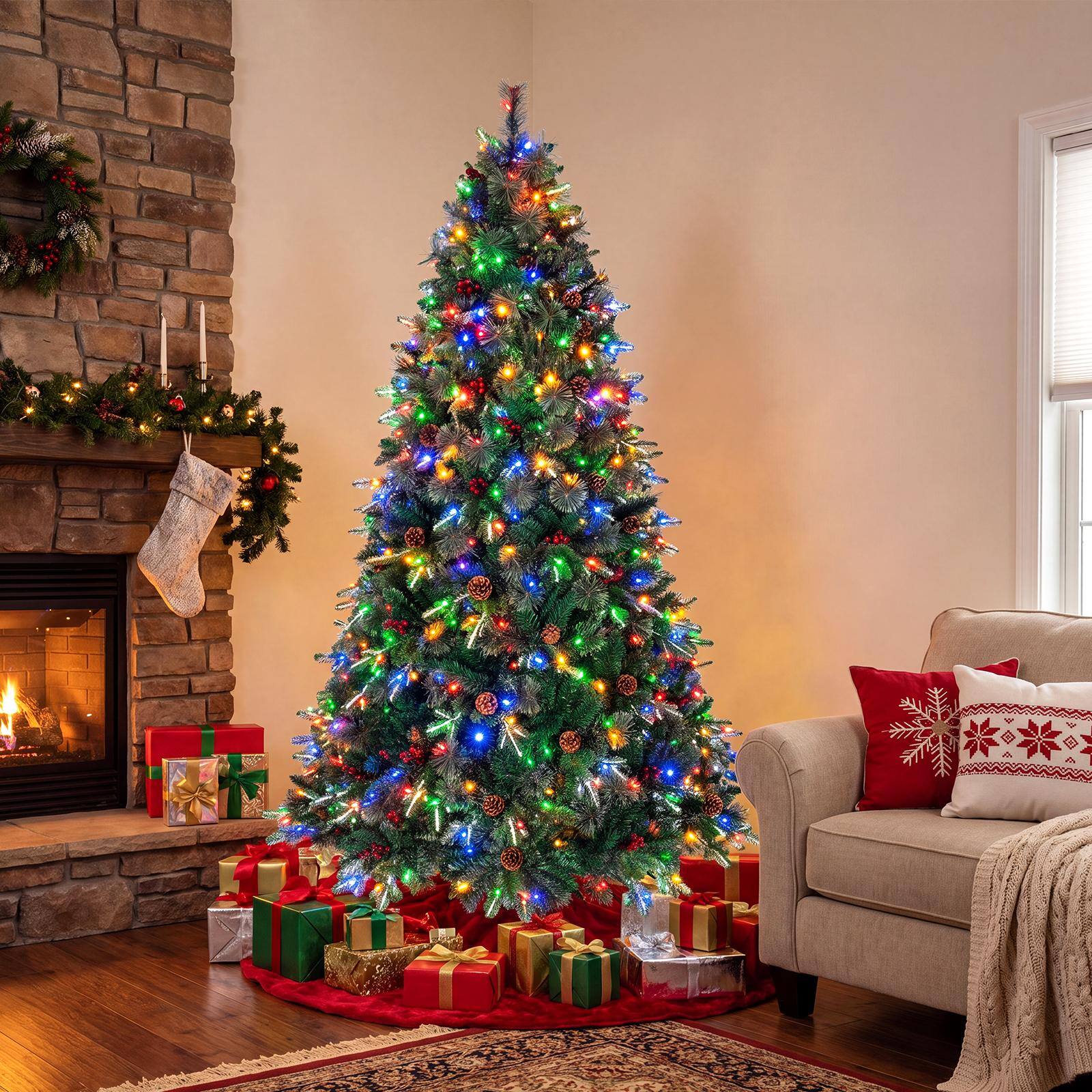 Front. Costway - Costway 7 FT Balsam Fir Christmas Tree with 1198 Full Branch Tips, Pine Needles, 450 Lights - Green.