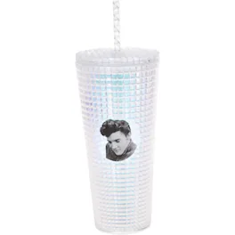 Spoontiques - Elvis Presley Diamond Tumbler Textured Double Wall Insulated Cup with Straw 20 ounce - Clear