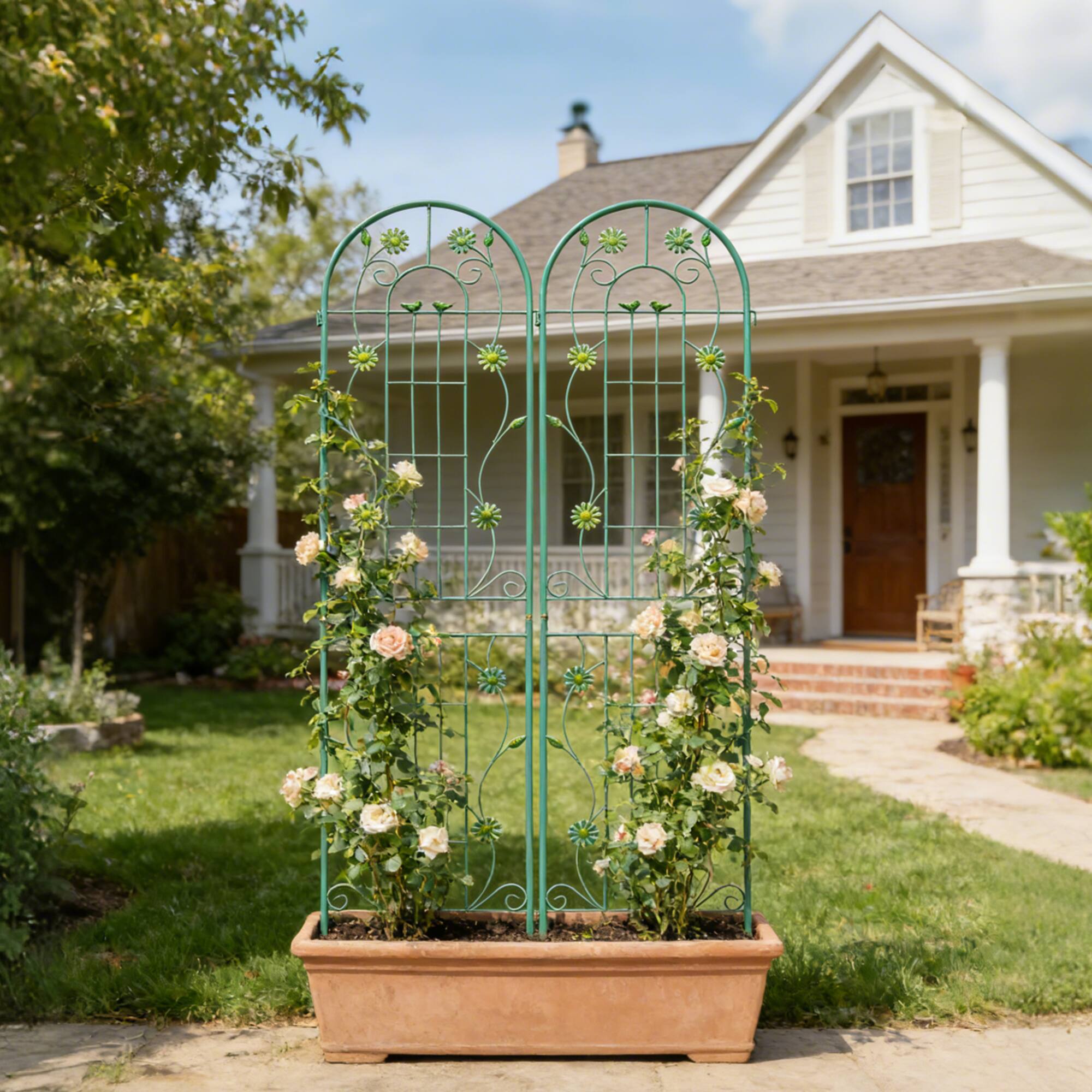 Alt View 2. Loheer - Rustproof Metal Garden Trellis 2-Pack 7.23 ft x 1.64 ft Climbing Plant Support - Green.