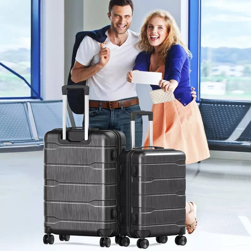 Angle. Sugift - 3-Piece Hardshell Luggage Set with TSA Lock, YKK Zippers, PC+ABS Construction and Spinner Wheels - Black.