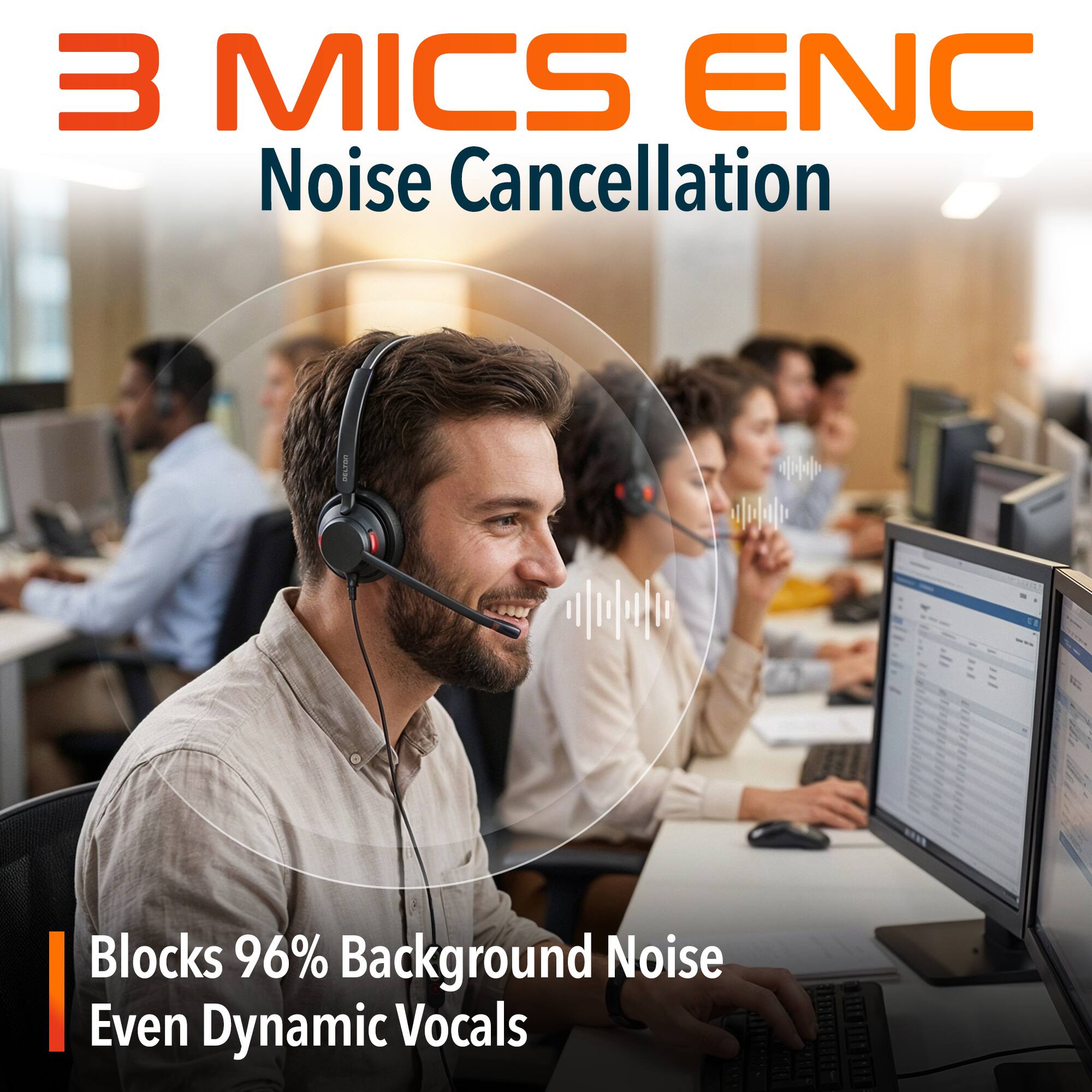 3 MICS ENC  
Noise Cancellation  

Blocks 96% Background Noise  
Even Dynamic Vocals