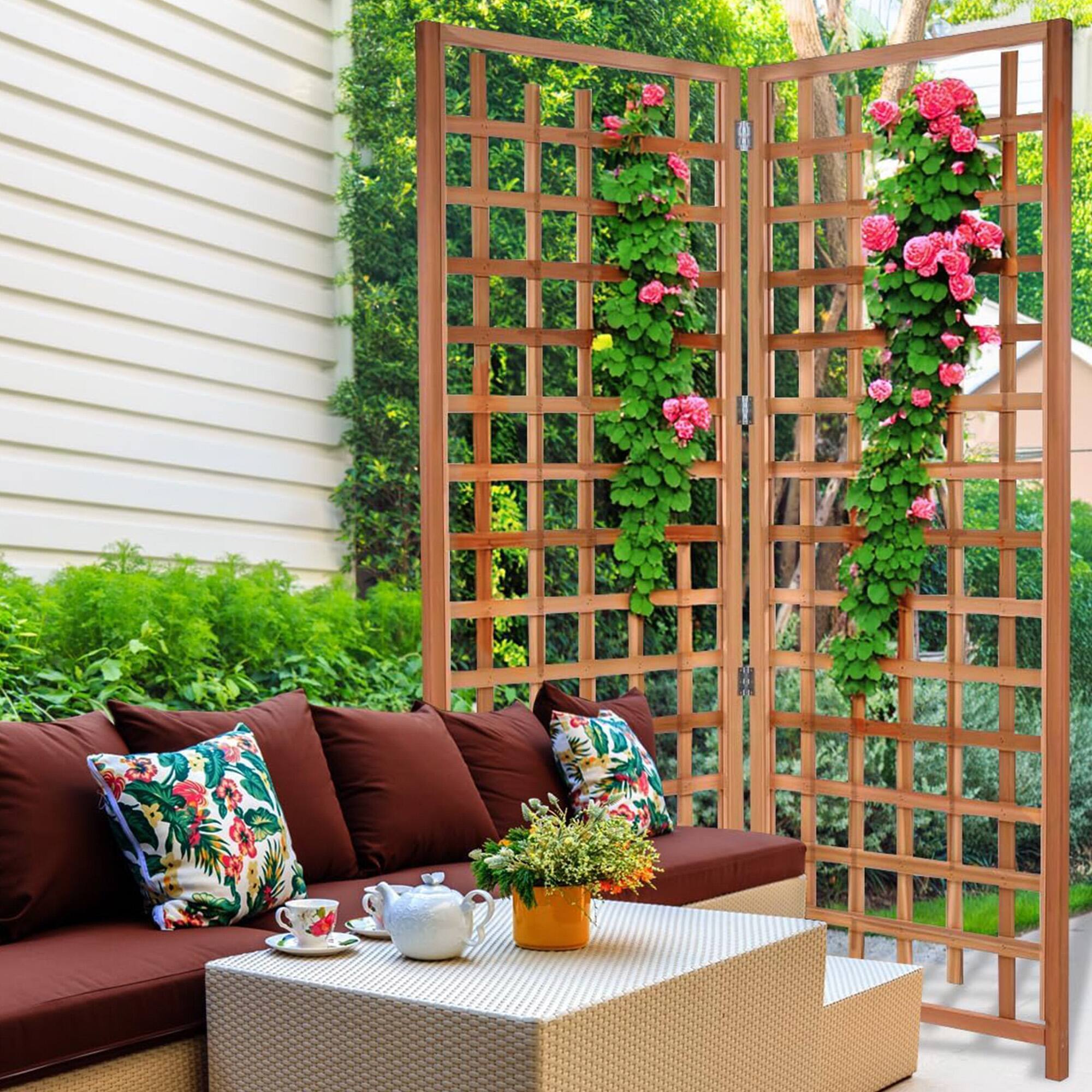 Alt View 4. All Things Cedar - All Things Cedar 2-Piece Outdoor Single Trellis Handcrafted for Climbing Plants - Natural.
