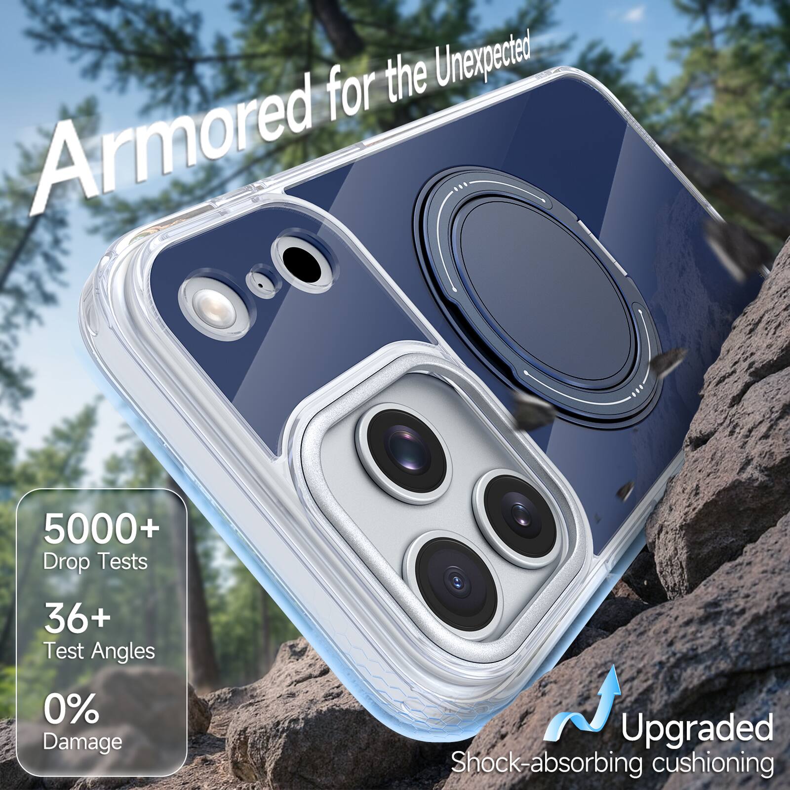 Armored for the Unexpected

5000+ Drop Tests  
36+ Test Angles  
0% Damage  
Upgraded Shock-absorbing cushioning