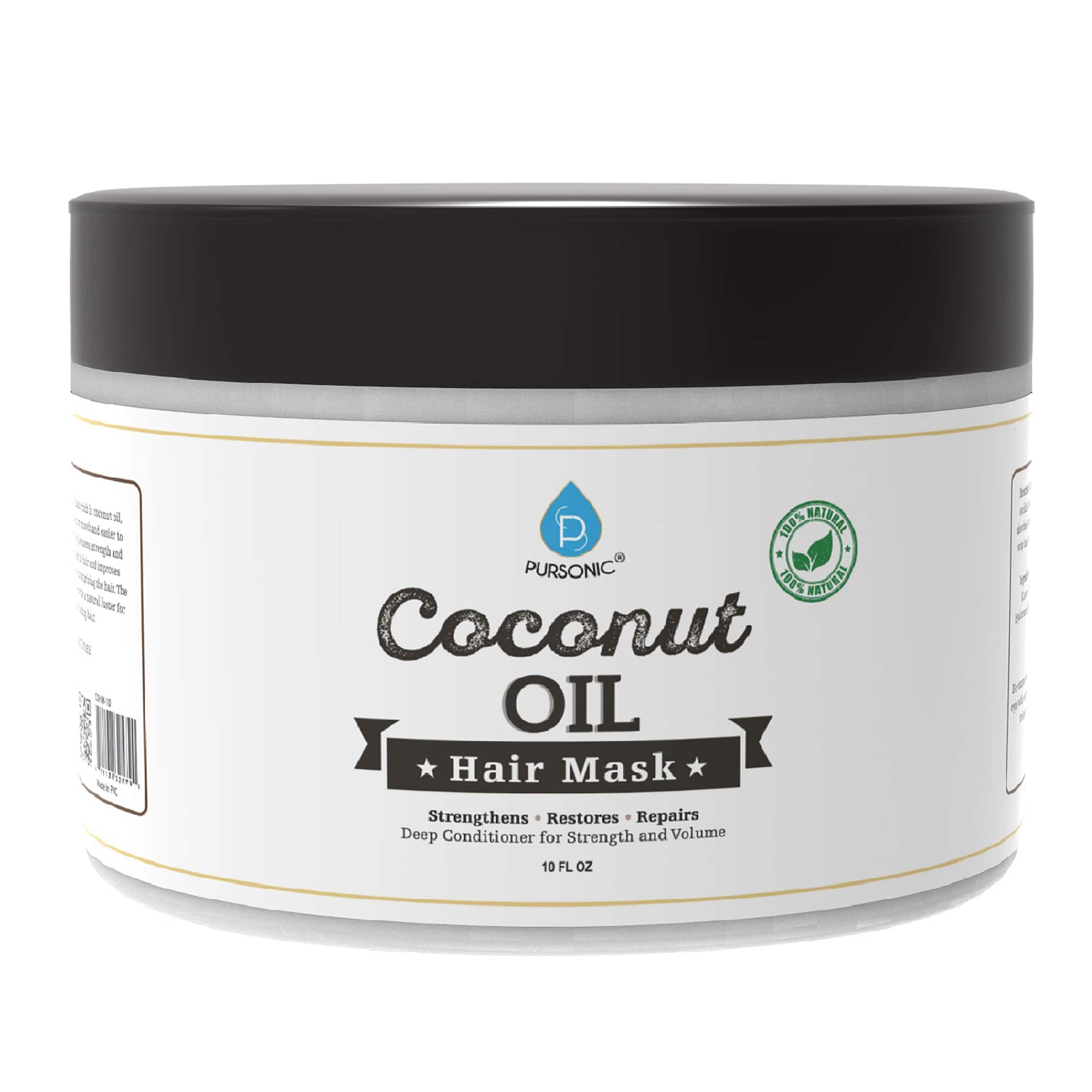Pursonic - 100% Natural Coconut Oil Hair Mask 10 Oz - White