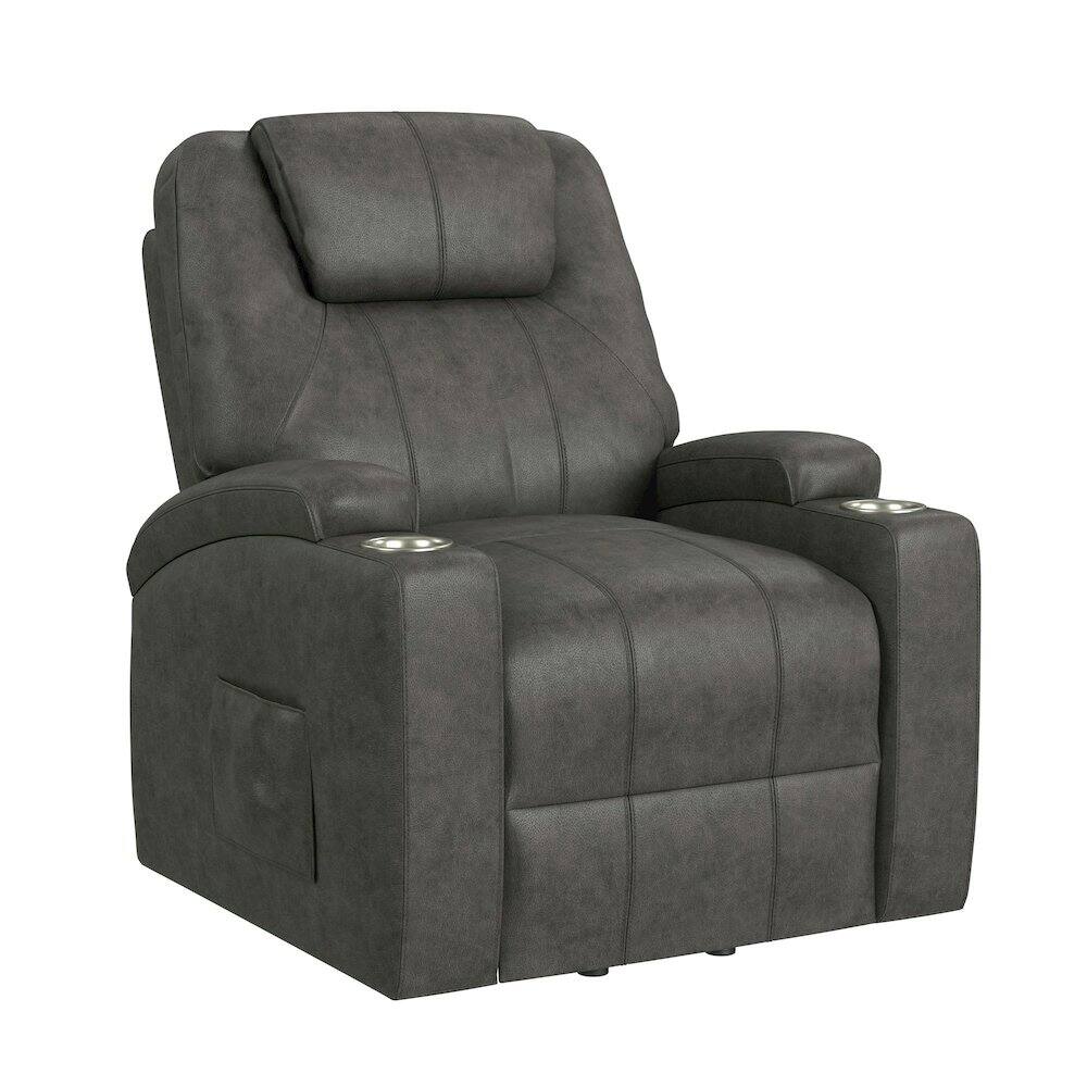Back. Picket House Furnishings - Boston Lift Chair with Heat Massage in Simba DK Grey - DK Grey.