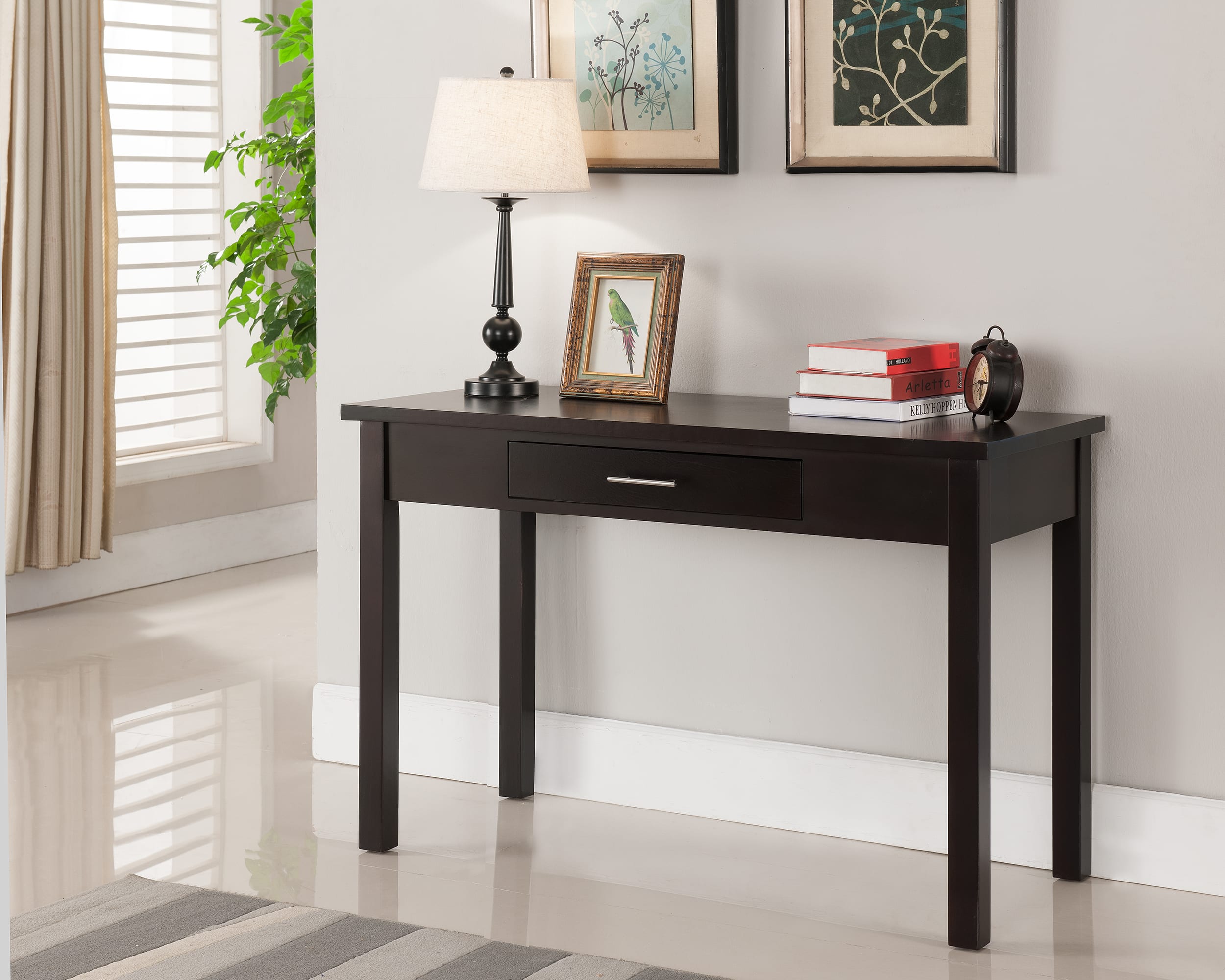 Kings Brand Furniture - Wood Home & Office Parsons Desk with Drawer, Espresso - Black