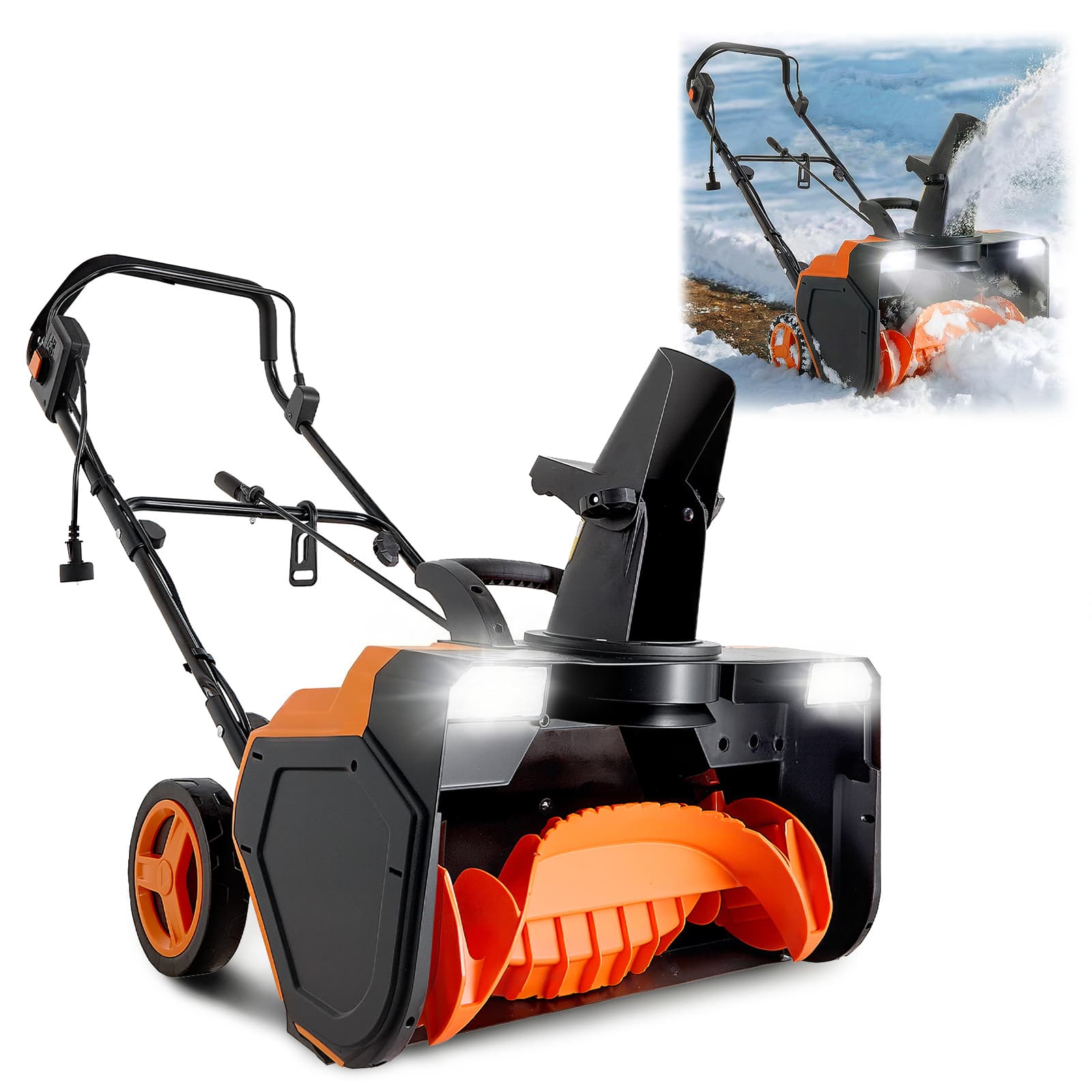 VEVOR - Electric Snow Blower, 23 inch 15A Corded Snow Thrower with Dual LED Headlights & 180° Rotating Chute - Orange;Black