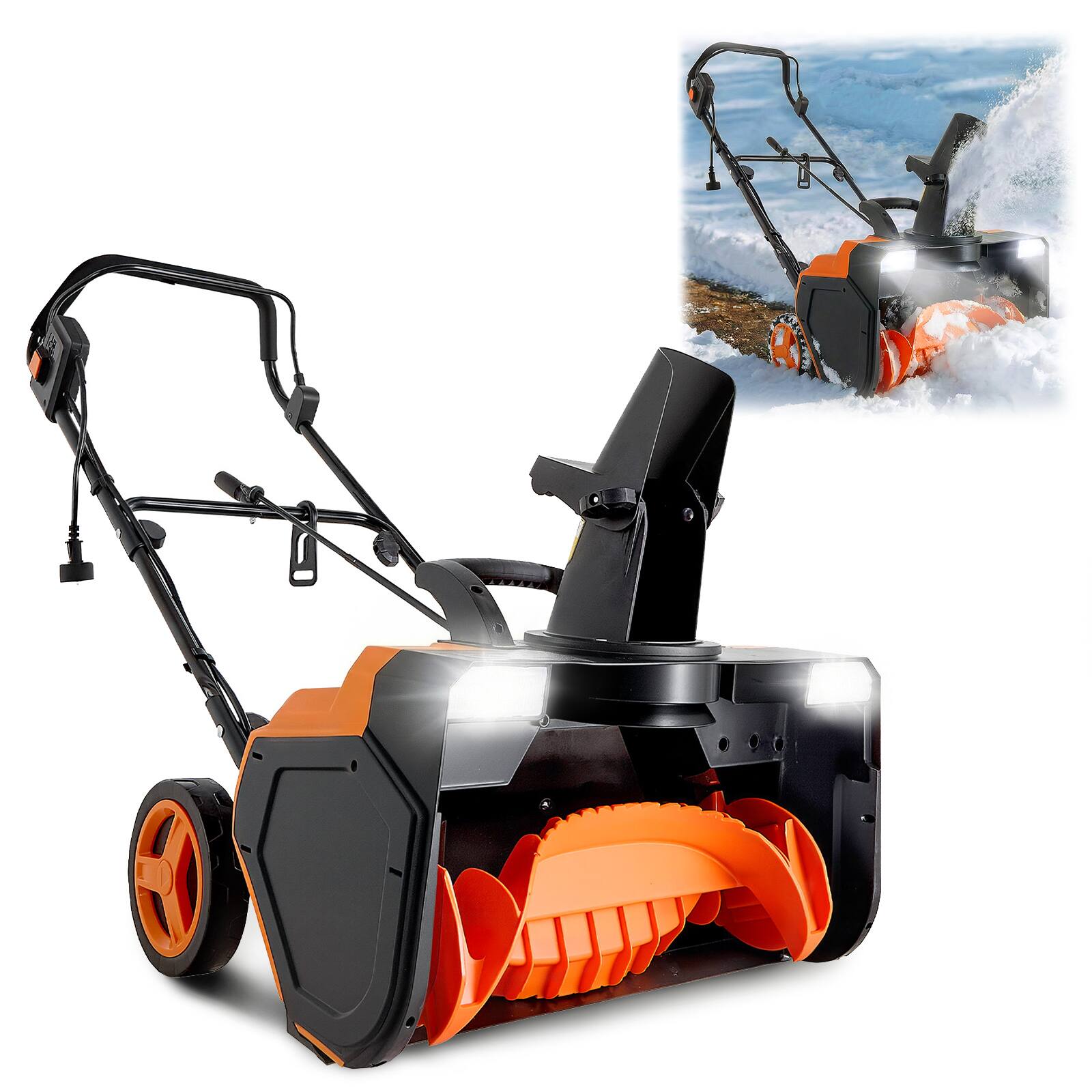 Front. VEVOR - Electric Snow Blower, 23 inch 15A Corded Snow Thrower with Dual LED Headlights & 180° Rotating Chute - Orange;Black.