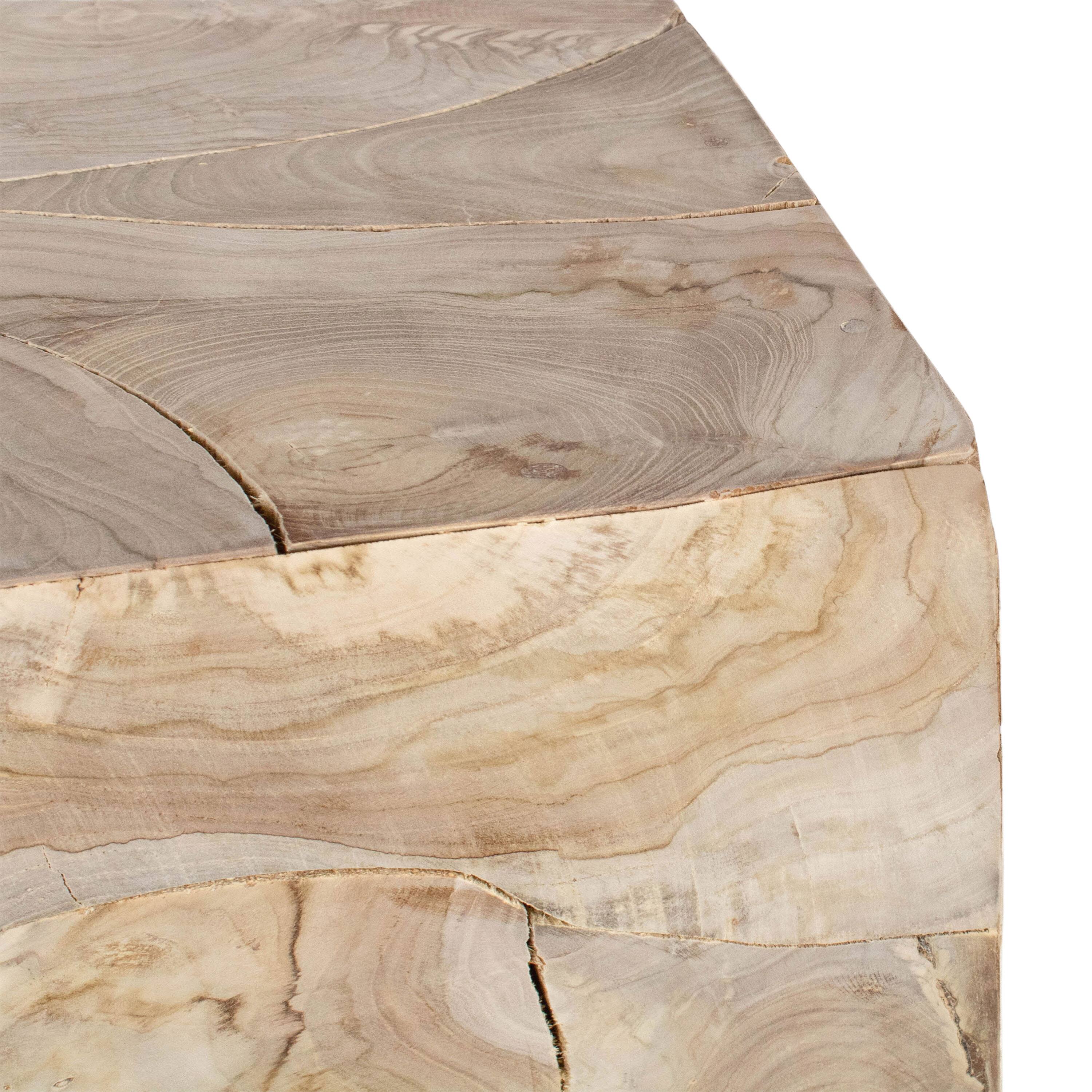 Back. Manhattan Lane - Sira Mosaic Side End Table, Hand Oiled Natural Brown Finish, 20 Inch Solid Teak Wood Slice Cube - Natural Brown.