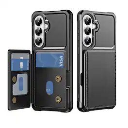 Dteck - For Samsung Galaxy S26+ Wallet Case, Shockproof Rugged PC+ TPU Flip Kickstand Card Slots Cover - Black