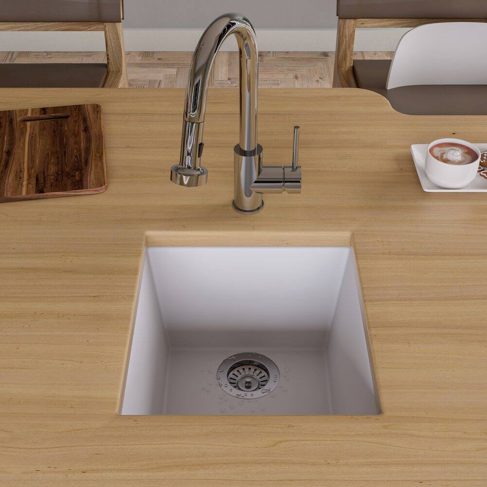 Left. Alfi - White 17" Undermount Rectangular Granite Composite Kitchen Prep Sink - White.