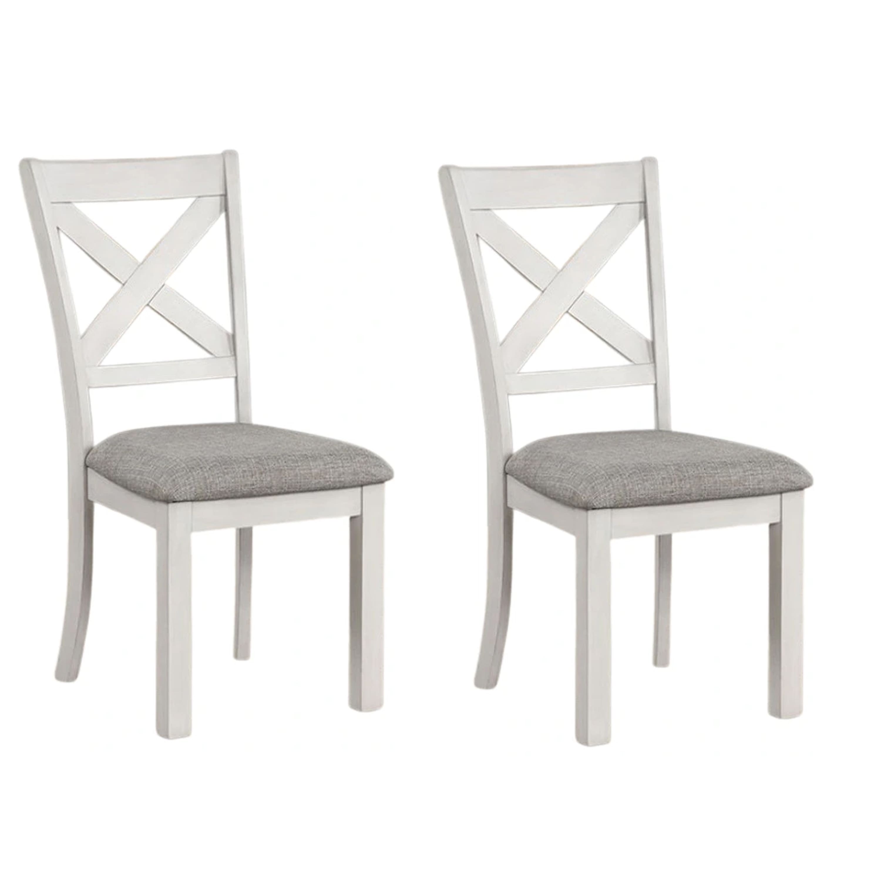 Manhattan Lane - Rone Side Dining Chair Set of 2, Rustic White Rubberwood, Gray Fabric - Rustic White Oak, Gray
