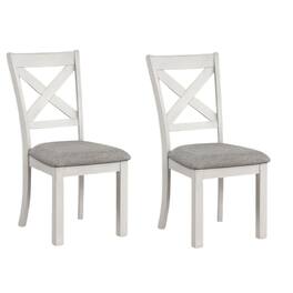 Manhattan Lane - Rone Side Dining Chair Set of 2, Rustic White Rubberwood, Gray Fabric - Rustic White Oak, Gray
