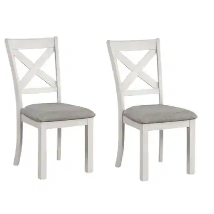 Front. Manhattan Lane - Rone Side Dining Chair Set of 2, Rustic White Rubberwood, Gray Fabric - Rustic White Oak, Gray.