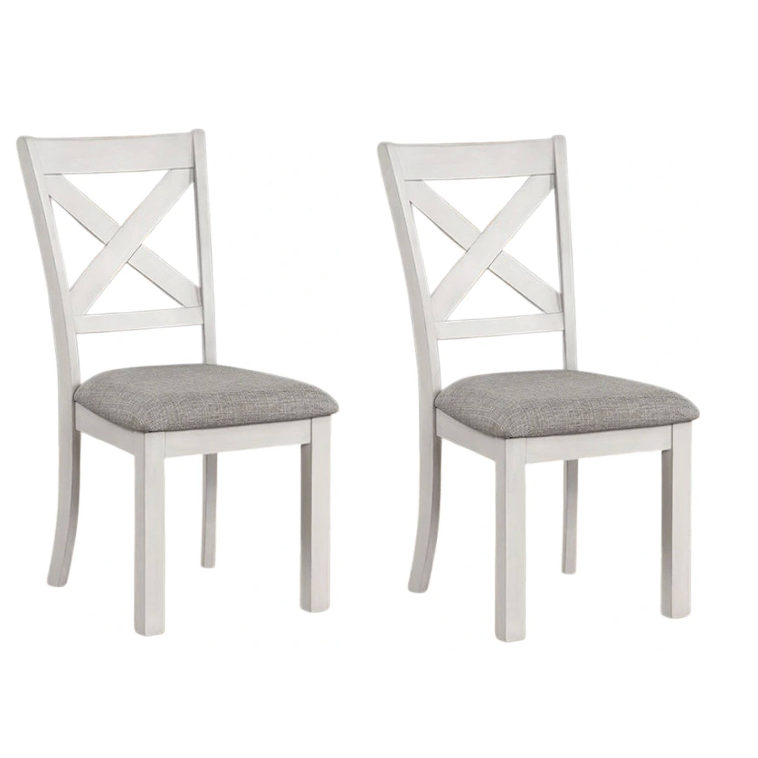 Front. Manhattan Lane - Rone Side Dining Chair Set of 2, Rustic White Rubberwood, Gray Fabric - Rustic White Oak, Gray.