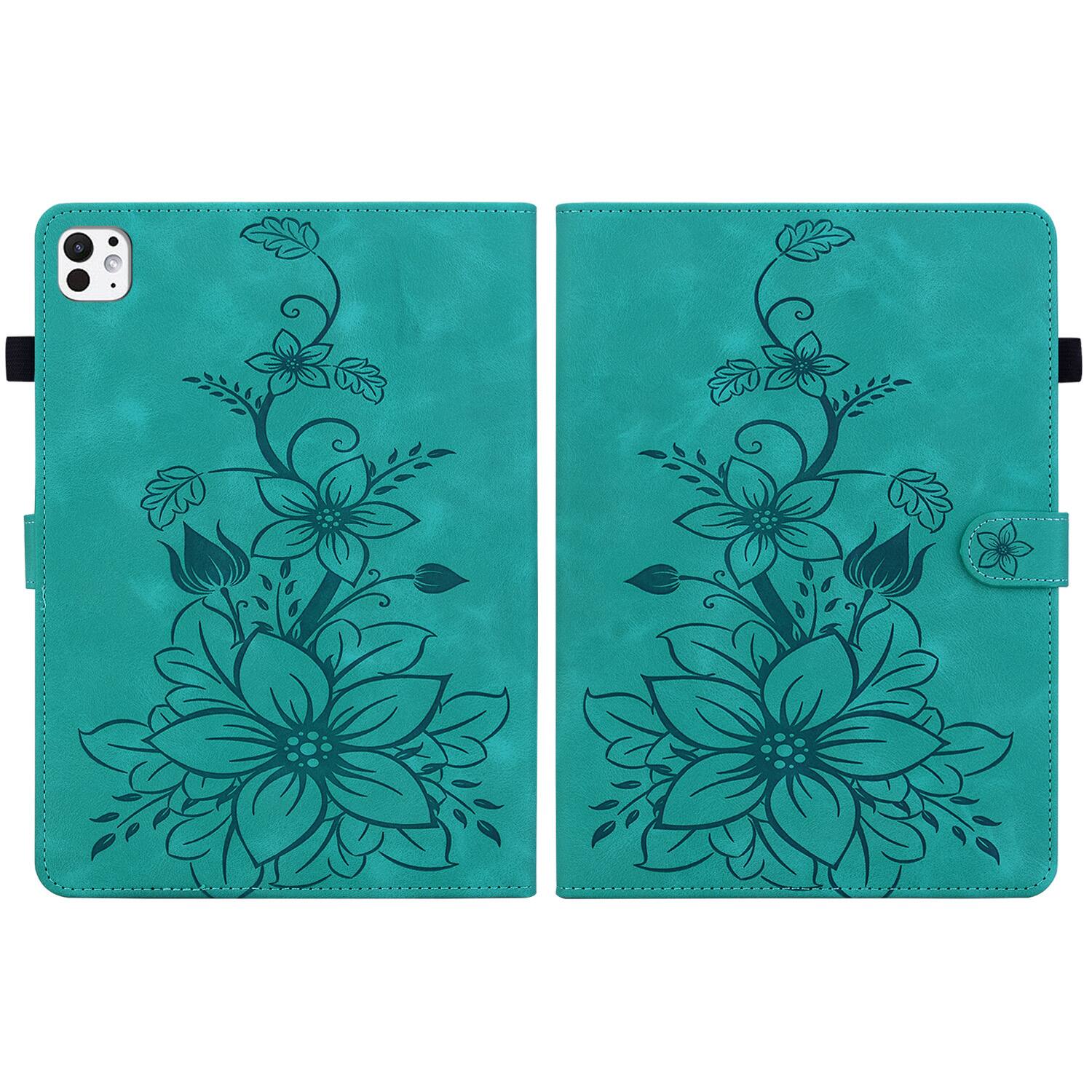 Alt View 1. Dteck - Foilo Case for Apple iPad Pro (M5) 11" 2025 & (M4) 2024,Embossed Pattern PU Leather Flip Card Holder Kickstand Cover - Green.