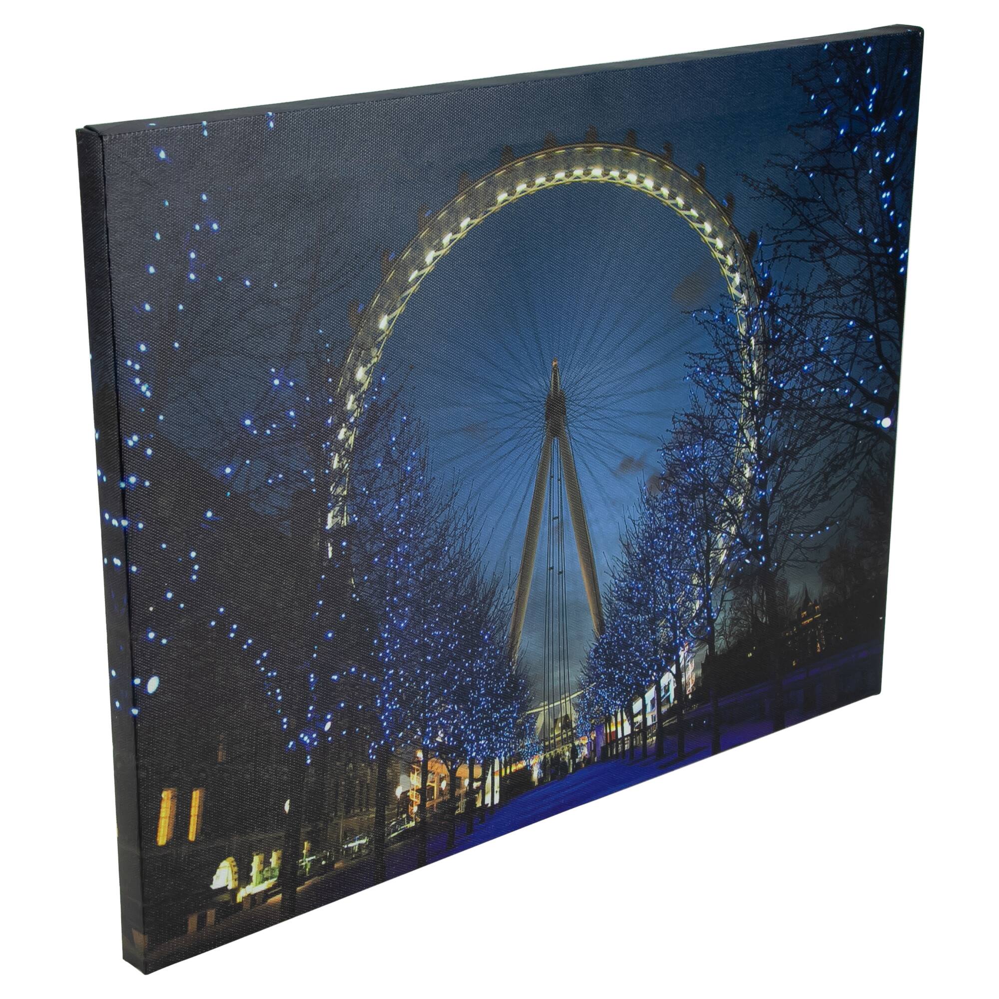 Alt View 3. Northlight - LED Lighted 'The London Eye' Giant Ferris Wheel Canvas Wall Art 11.75" x 15.75" - Blue.