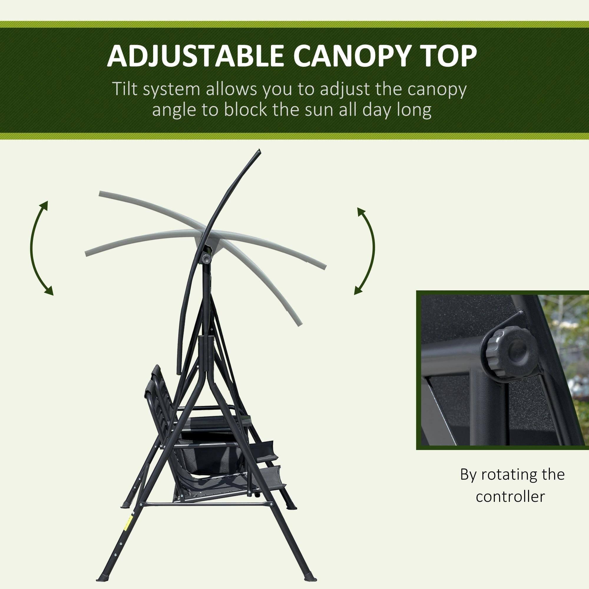 ADJUSTABLE CANOPY TOP

Tilt system allows you to adjust the canopy angle to block the sun all day long.

By rotating the controller.