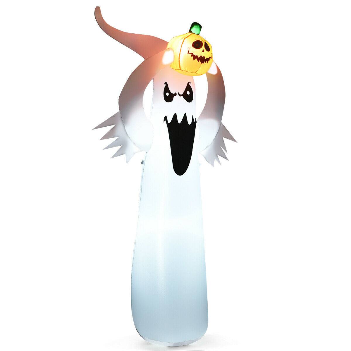 Costway 6FT Halloween Inflatable Blow Up Ghost w/ Pumpkin LED Lights