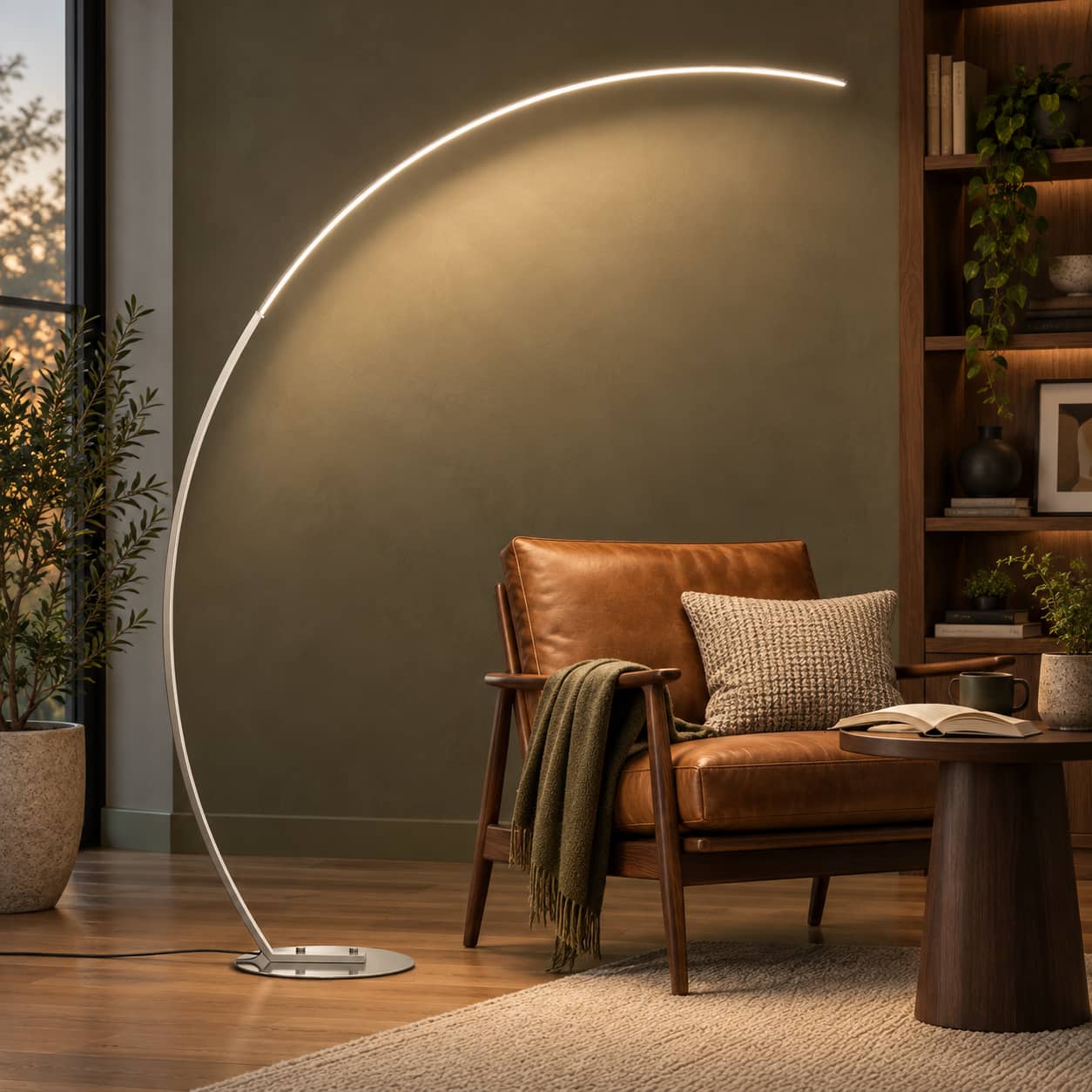 E.P. Light - 70" Contemporary Curved Arc Floor Lamp with Remote & Foot Pedal - Silver