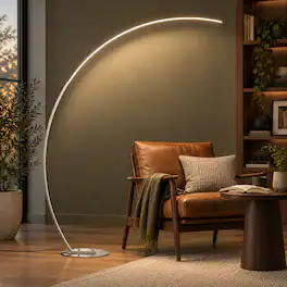 E.P. Light - 70" Contemporary Curved Arc Floor Lamp with Remote & Foot Pedal - Silver