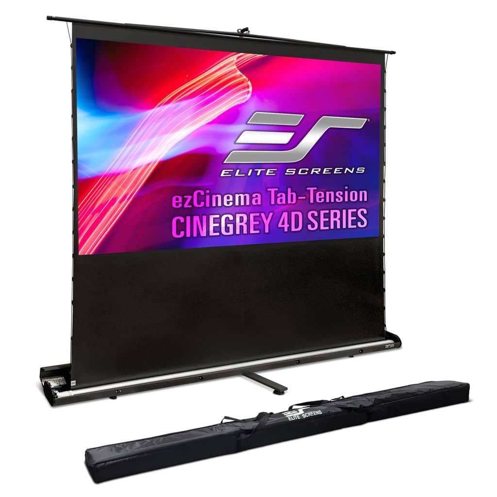 Elite Screens - ezCinemaTab-TensionCineGrey4D, 116"D,16:9, AmbientLightRejecting Floor Pull-Up Long Throw Screen, CarryBag FT116UH-C4D - Black