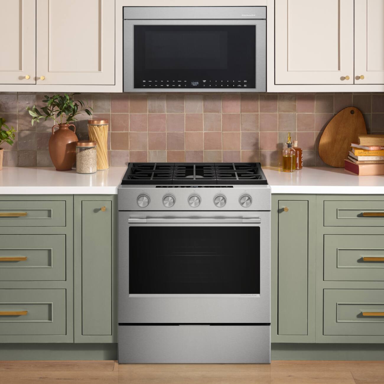 Back. KitchenAid - 30 in. Wide 5 burners 5.0 cu. ft. Smart Slide-in Gas Range with Convection Cooking Modes and 2-in-1 Burner - PrintShield Stainless Finish.
