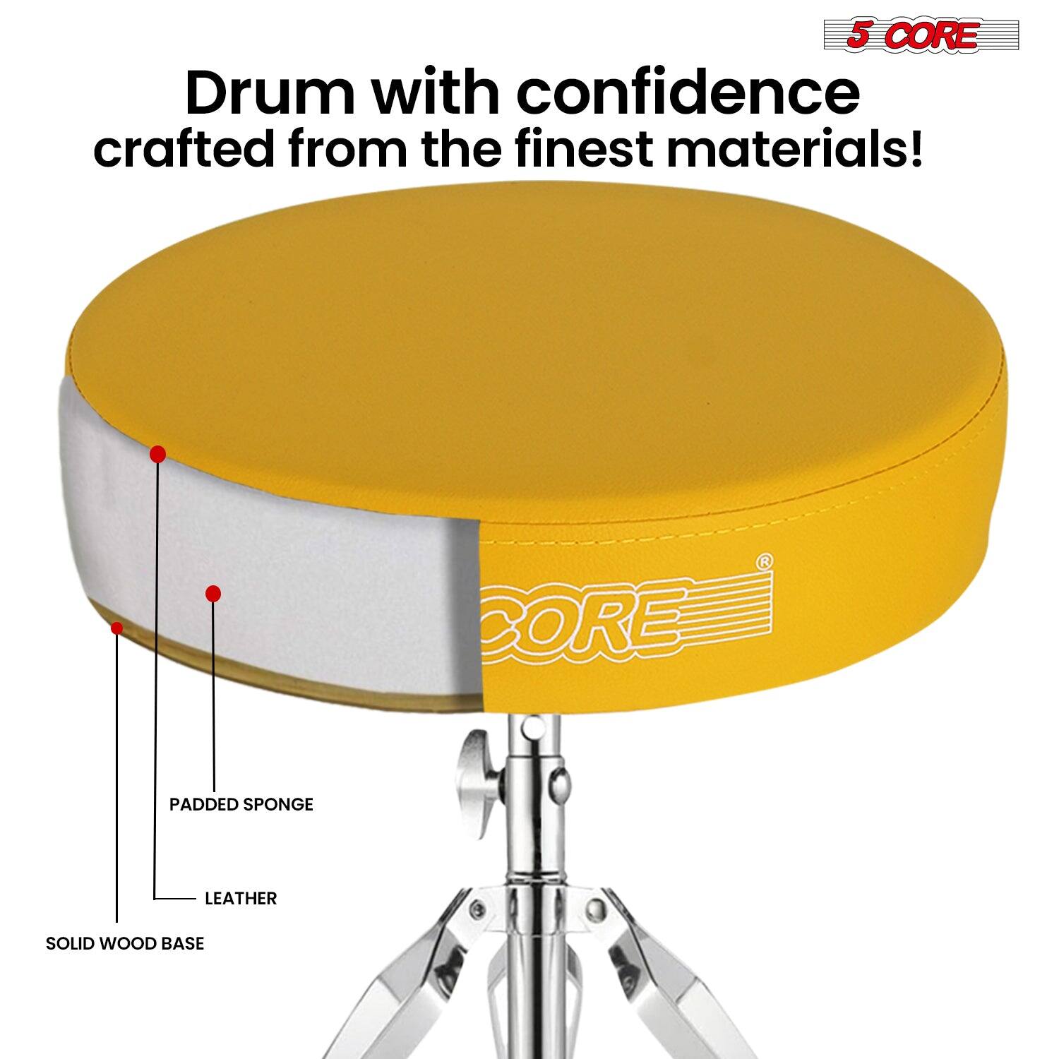 5 CORE  
Drum with confidence crafted from the finest materials!  
BORE PADDED SPONGE LEATHER SOLID WOOD BASE