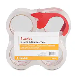 Staples - Packing Tape with Dispenser, 1.88"W x 54.6 yds., 4/Pack - Clear