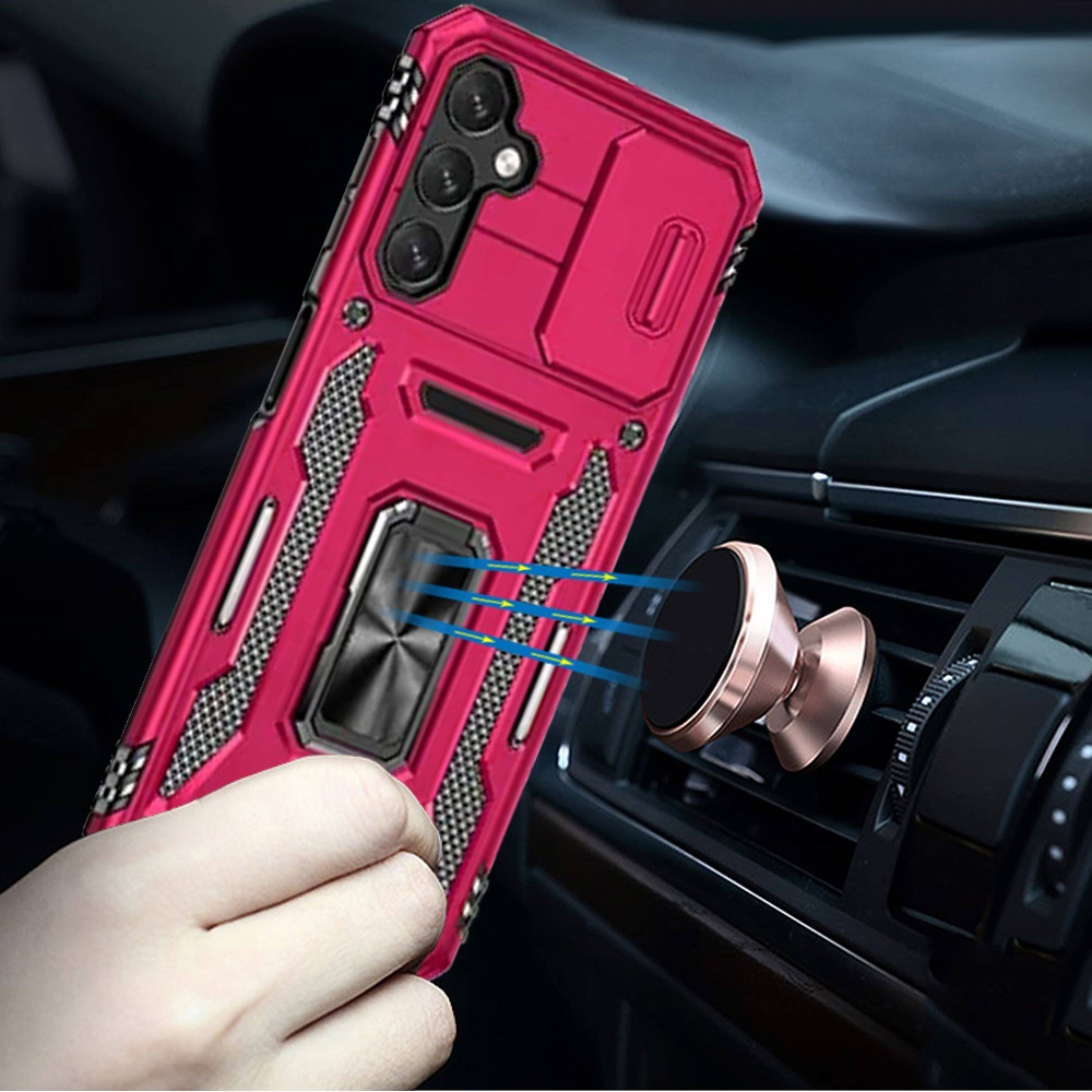 Angle. Kitcheniva - Sliding Lens with Magnetic Ring Stand Plus Tempered Glass For Samsung A17 5G Case Hot Pink - Navy Blue.