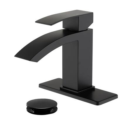 Front. Boyel Living - Black Faucet SUS304 Waterfall Spout cUPC Cartridge 60cm Supply Line Pop Up Drain - Matte Black.