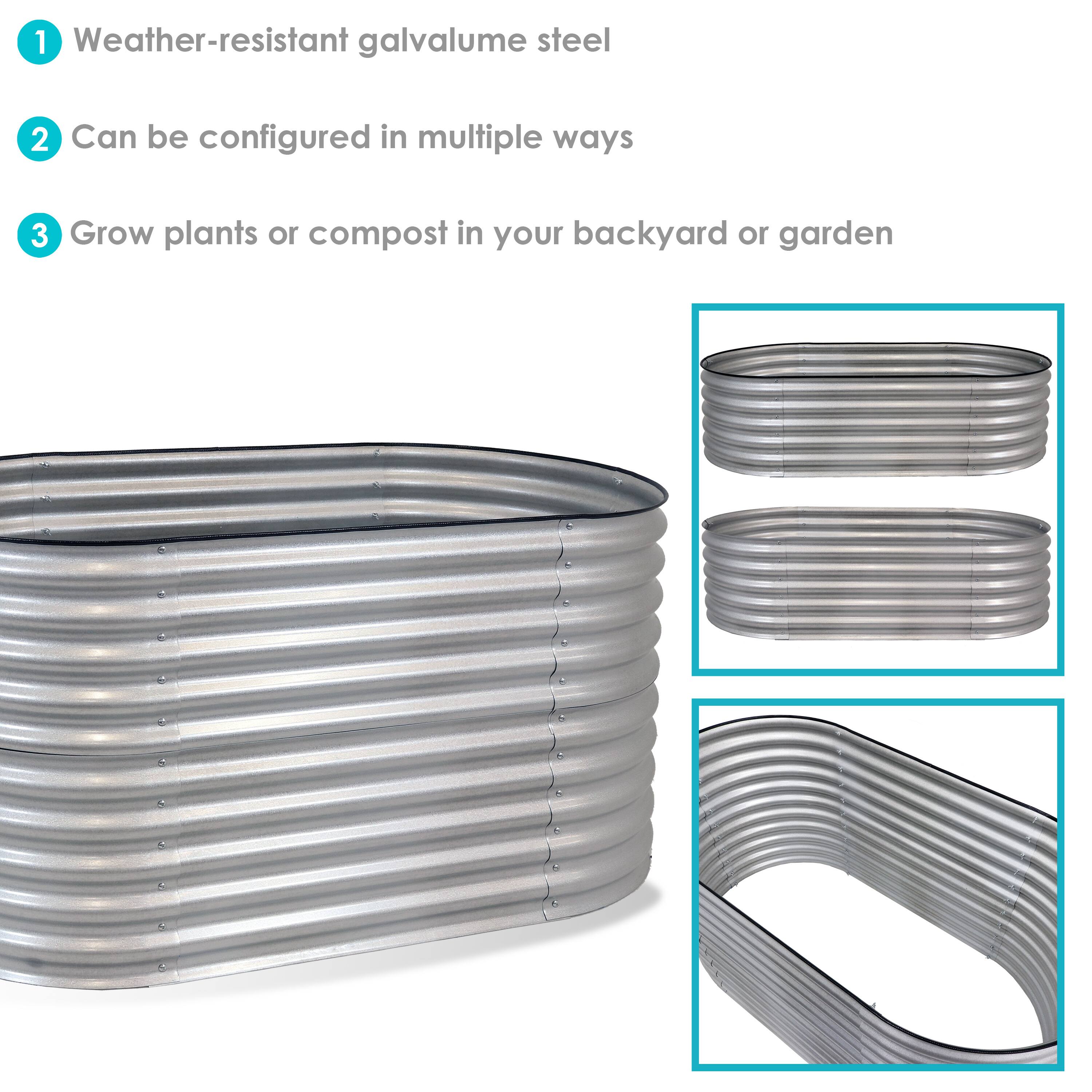 1. Weather-resistant galvalume steel  
2. Can be configured in multiple ways  
3. Grow plants or compost in your backyard or garden