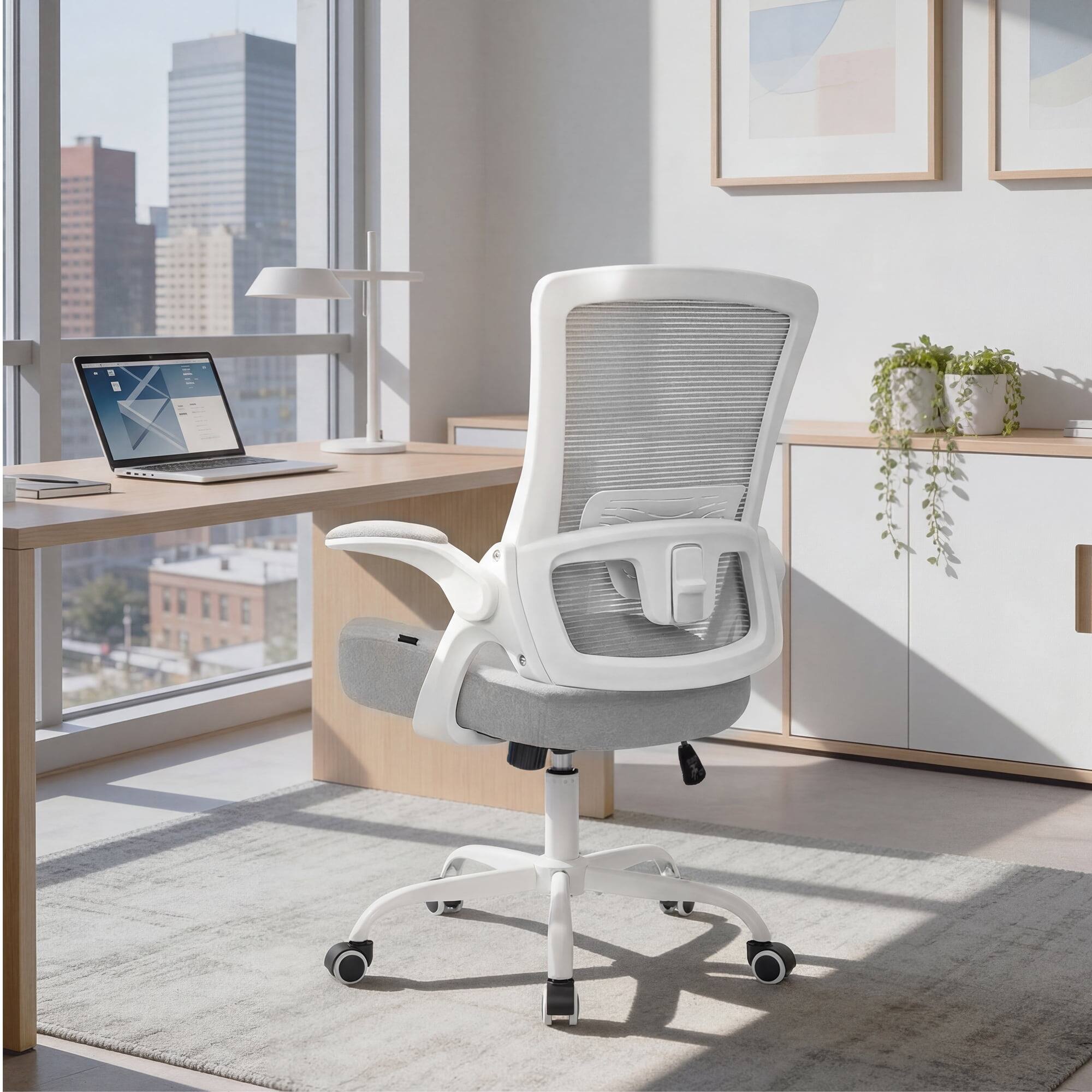 Alt View 2. Neo Chair - Ergonomic Office Chair, High-Back Mesh Computer Chair with Adjustable Height, Flip-Up Armrests & Lumbar Support - Steel Base-Gray.