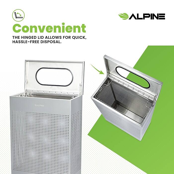 Convenient
THE HINGED LID ALLOWS FOR QUICK, HASSLE-FREE DISPOSAL.
ALPINE
ALPINE