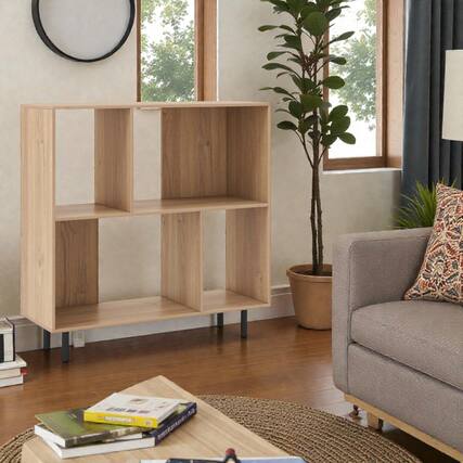 Front. Hivvago - Wooden 4-Shelf Display Organizer with Open Storage Design - Natural.