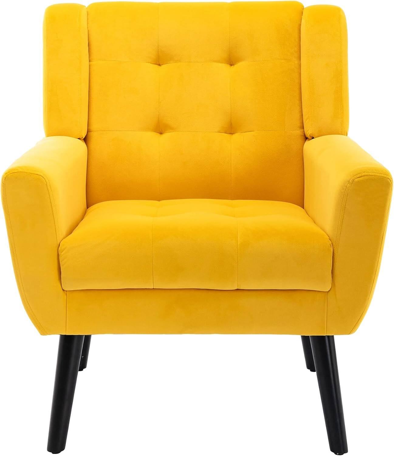 Alt View 3. Trinkets Crazed - Midcentury Modern Accent Chair with Arms, Upholstered Fabric Reading Side Chair - yellow.