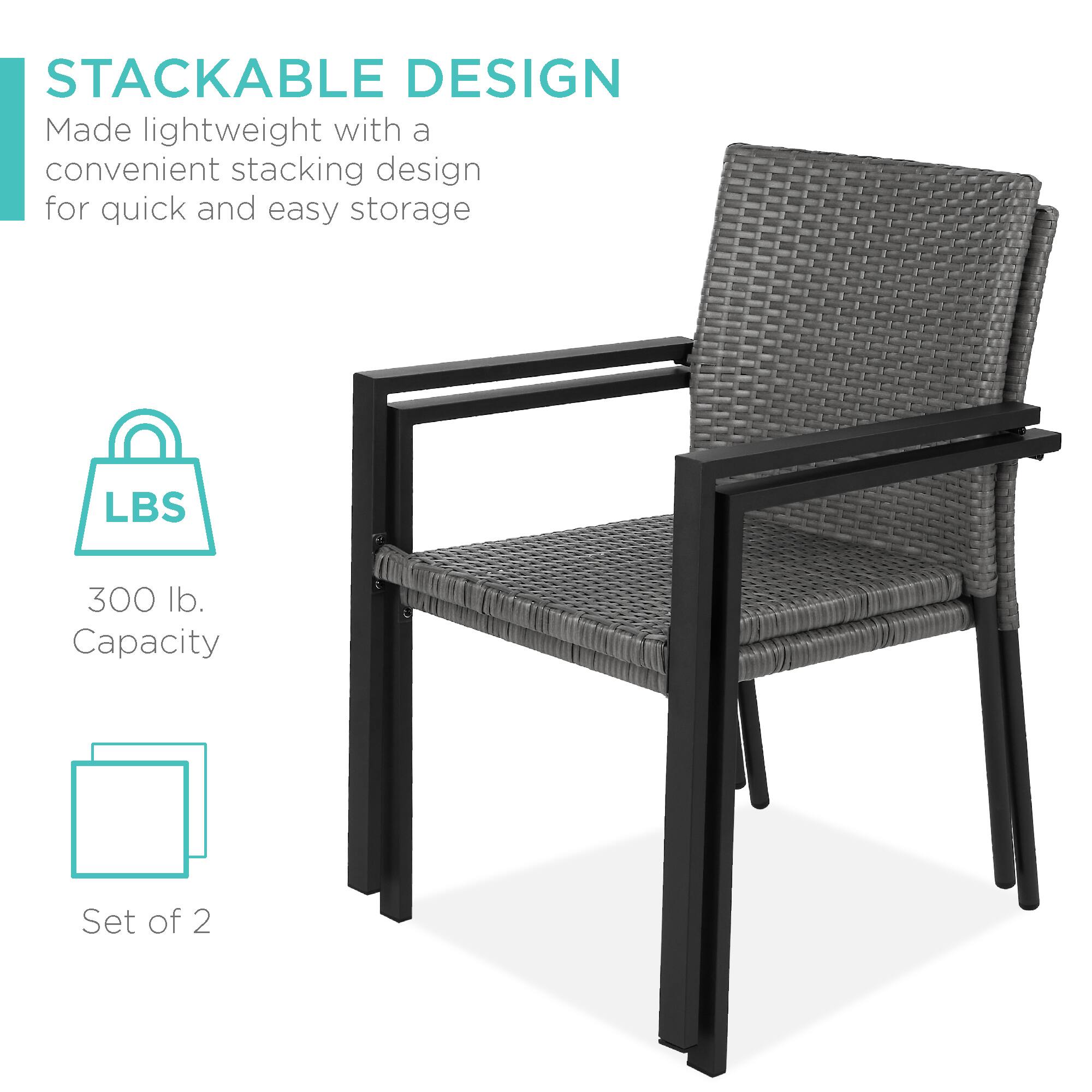 STACKABLE DESIGN  
Made lightweight with a convenient stacking design for quick and easy storage  

LBS  
300 lb. Capacity  

Set of 2