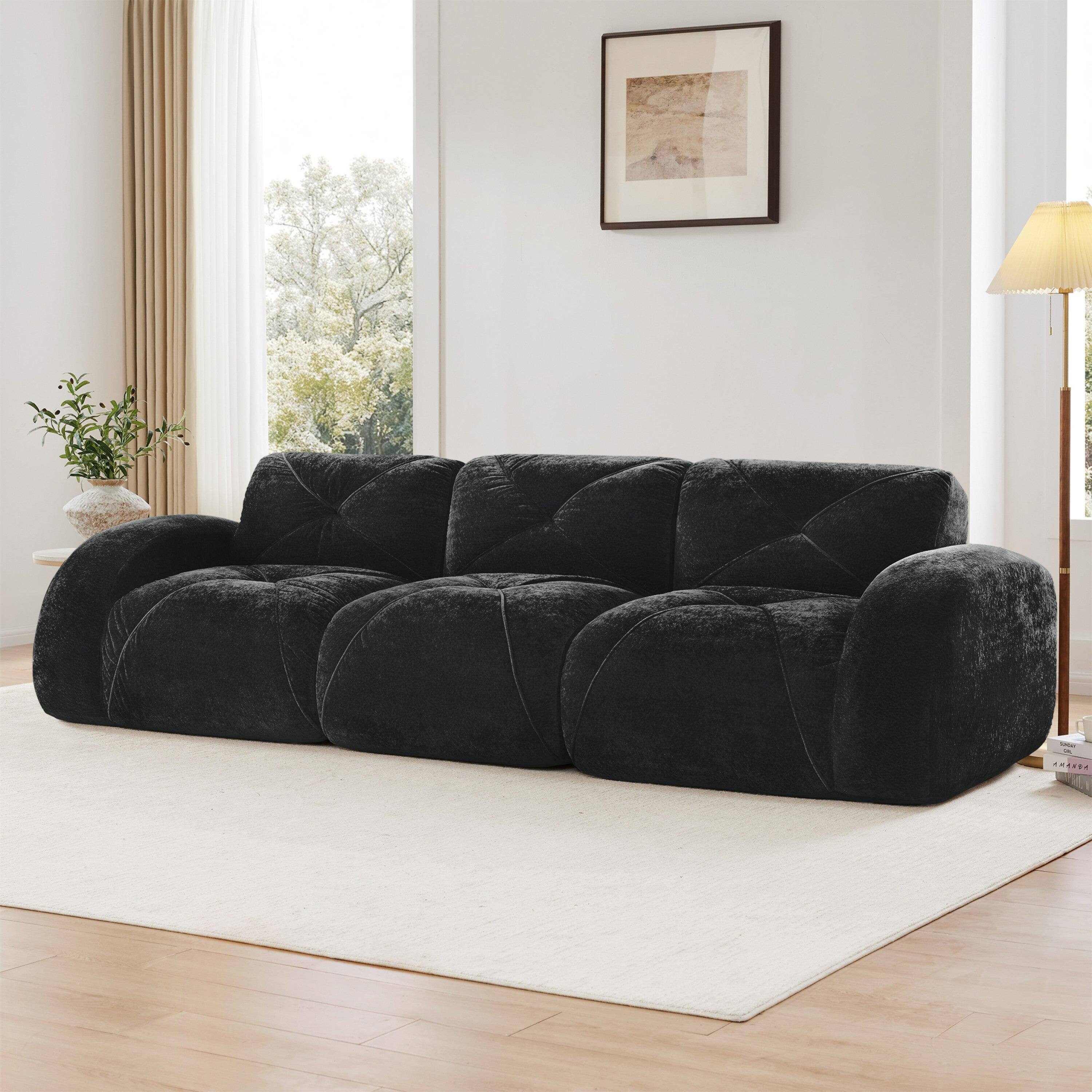 Alt View 3. Boyel Living - 110 Inch Boneless Modular Sectional Sofa Velvet Tufted 32D Foam No Assembly Anti Slip For Study Home Theater - Black.