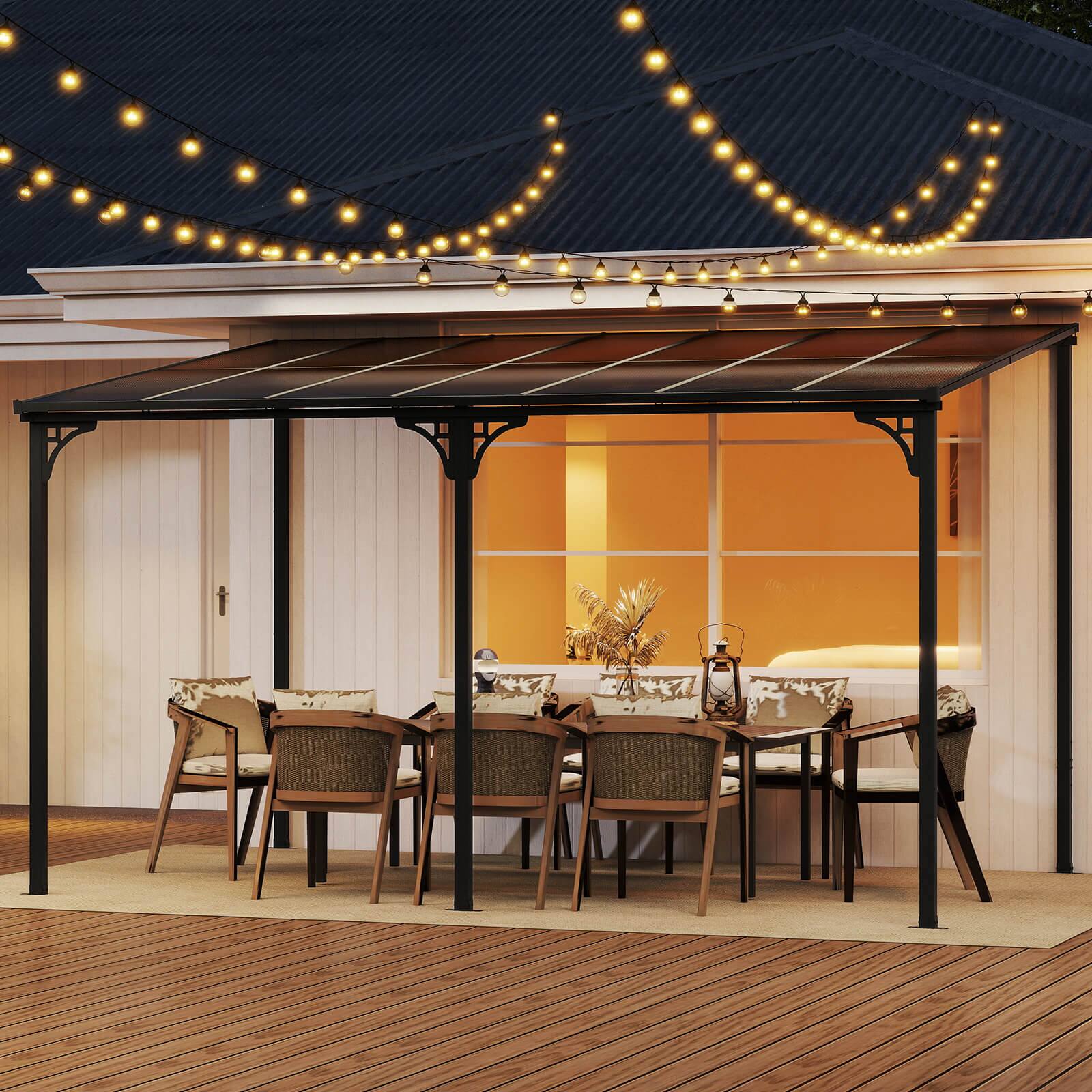 Alt View 3. Costway - Costway 10' X 13' Wall-Mounted Patio Gazebo with  Sloped Polycarbonate Roof Metal Frame - Black.