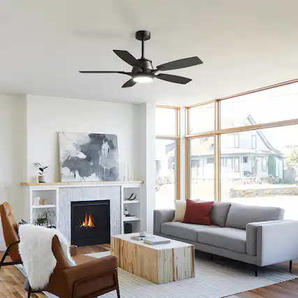 Front. Siljoy - 52" Modern Low Profile Ceiling Fan with Light and APP/Remote,DC Reversible Motor,Dimmable LED for Bedroom/Living Room - Black.