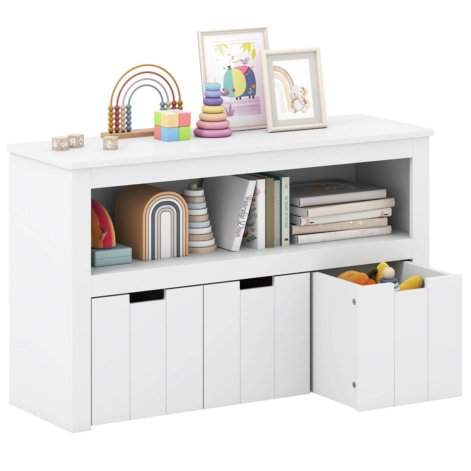 Costway - Storage Cabinet 3 Drawer Chest w/Wheels Large Storage Cube Shelf - White