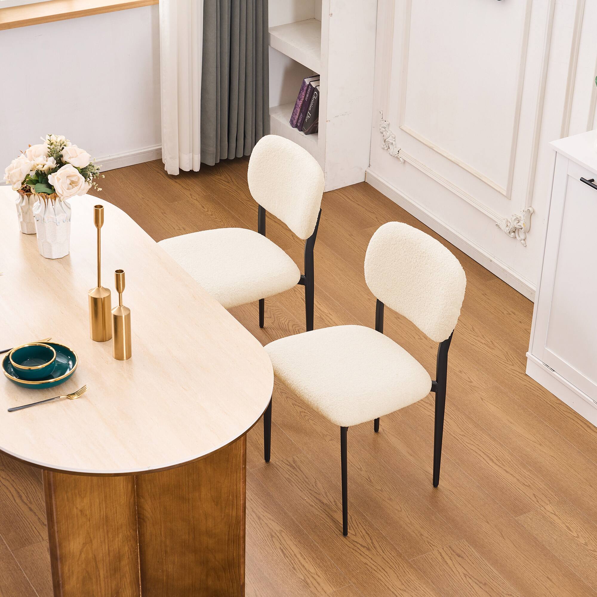 Alt View 4. FERPIT - FERPIT Upholstered Dining Chairs Metal Legs, Sherpa Fabric Dining Chair Set with Backrest Dining Room Living Room, Beige - Beige.