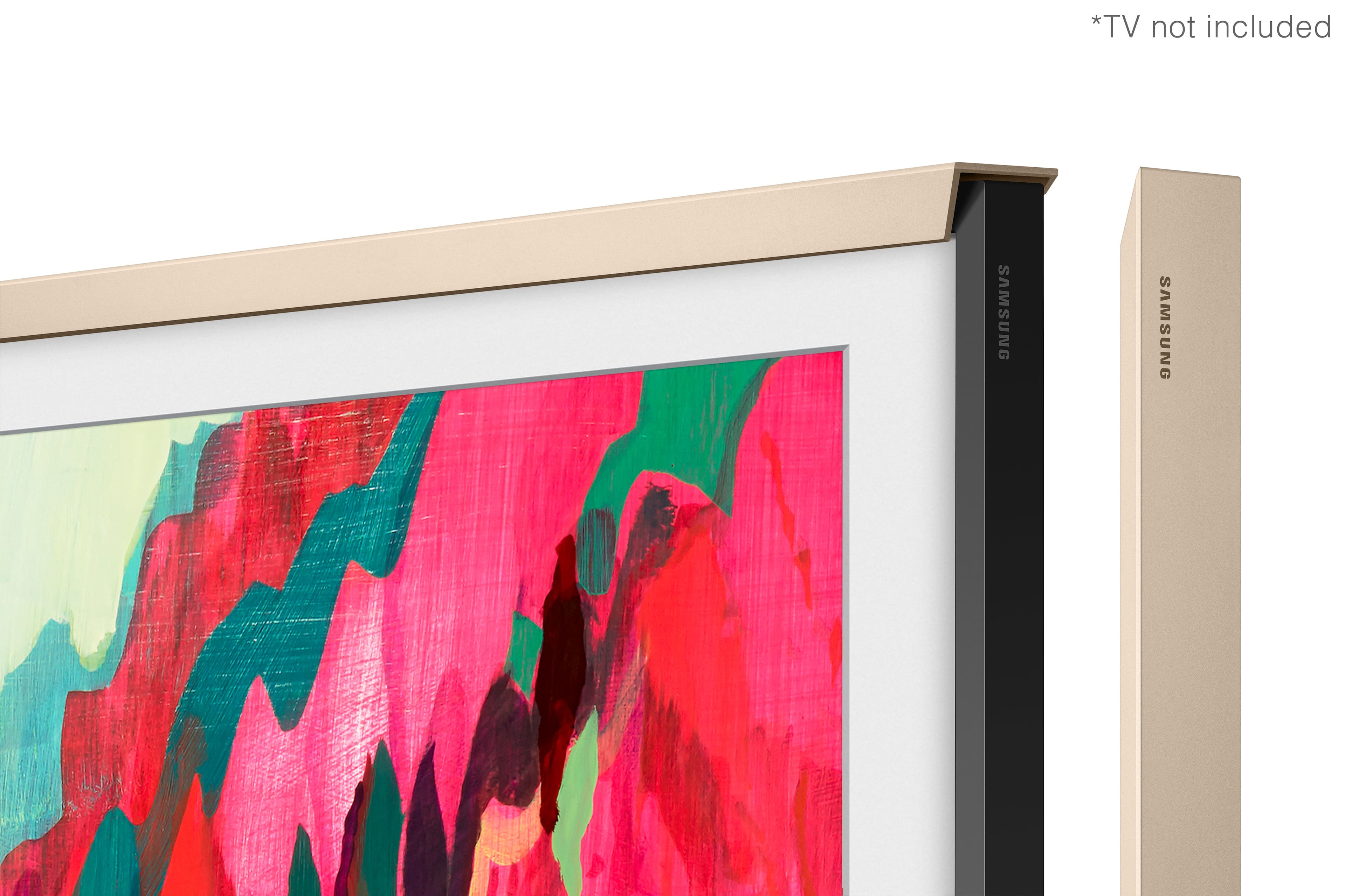 The text on the image reads "TV not included."