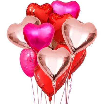 Front. ESBANY - 15pcs Valentines Balloons Heart Shaped Balloons Valentines Day Heart Balloons Heart Foil Balloons Metallic Mylar Heart - Red, Pink, Rose Red.