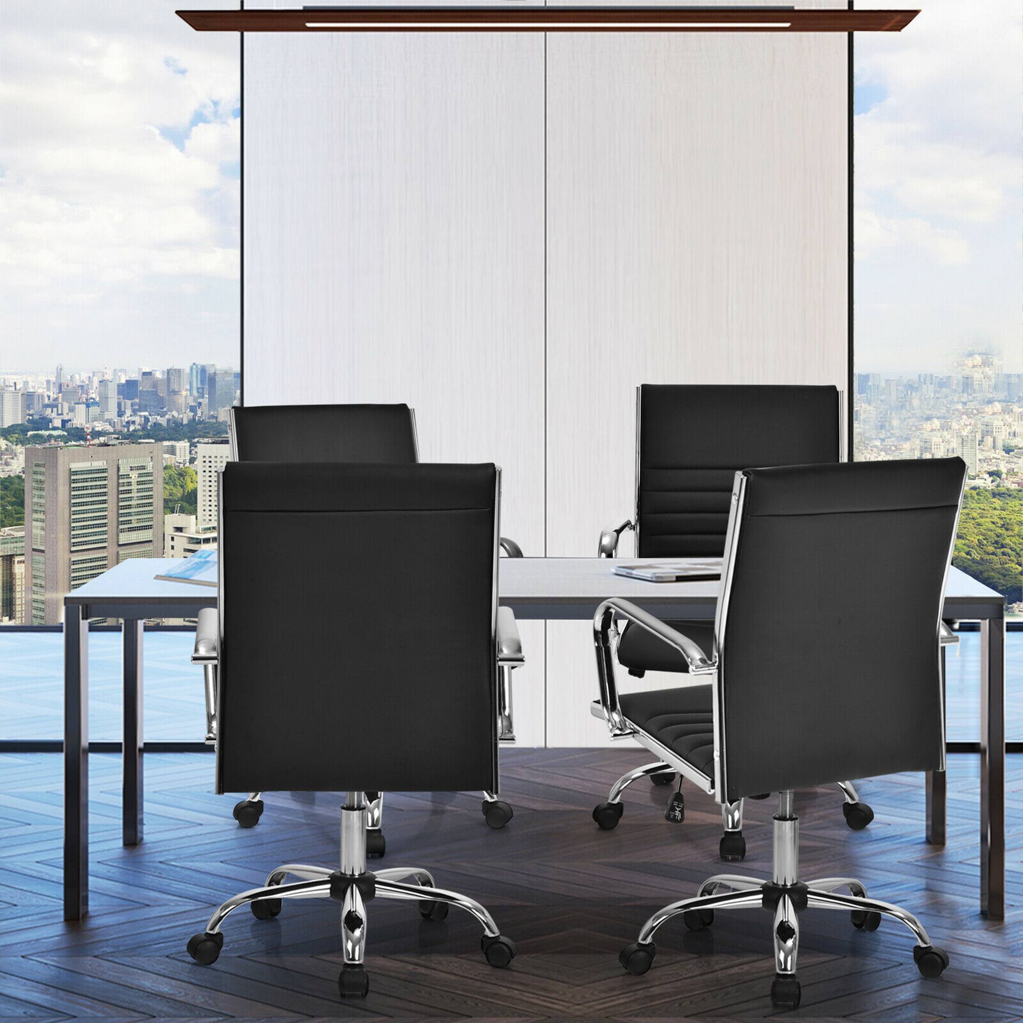Alt View 3. Costway - Costway Set of 4 PU Leather Office Chair High Back Conference Task Chair - Black.
