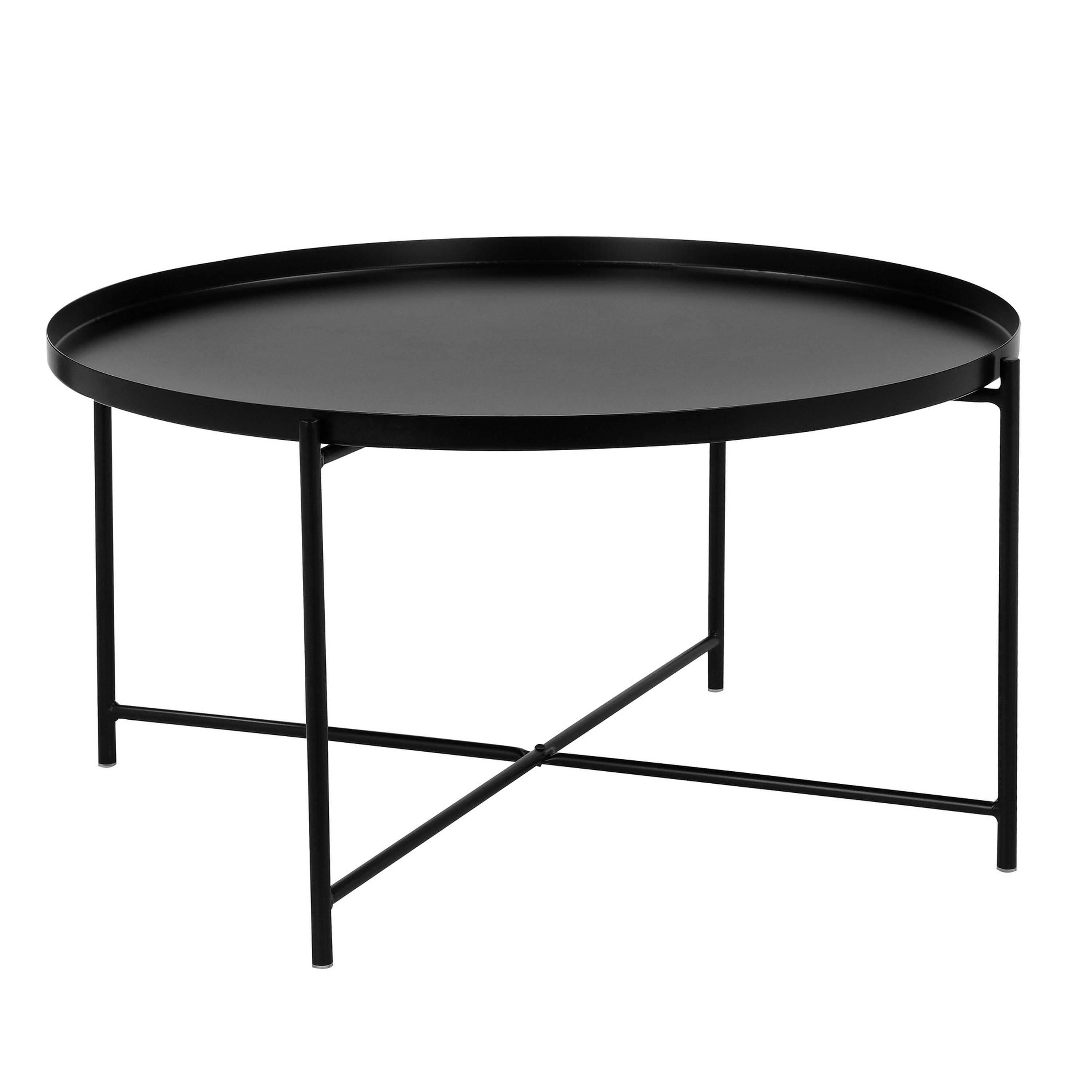 Front. Manhattan Lane - Ely 33 Inch Coffee Table, Round Tray Top, Cross Base, Metal Finish - Black.