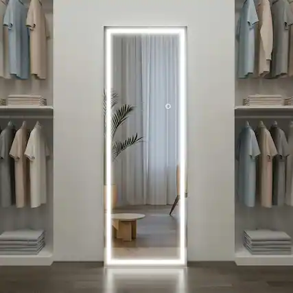 Front. Kadyn - 64x21 Inch Frameless Full-Length Vertical LED Mirror with Modern Design - Black.