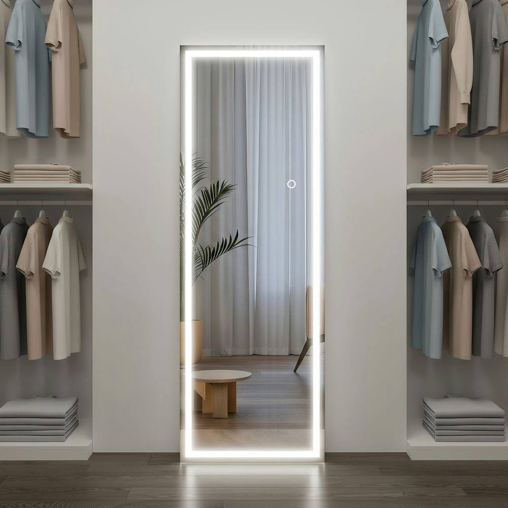 Front. Kadyn - 64x21 Inch Frameless Full-Length Vertical LED Mirror with Modern Design - Black.