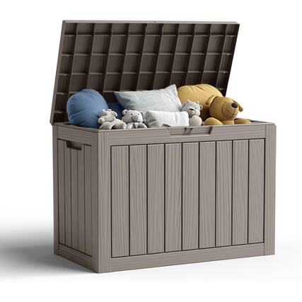 Front. Chery Life - 45 Gallon Waterproof Resin Outdoor Storage Box for Patio Cushions, Gardening Tools - Brown.